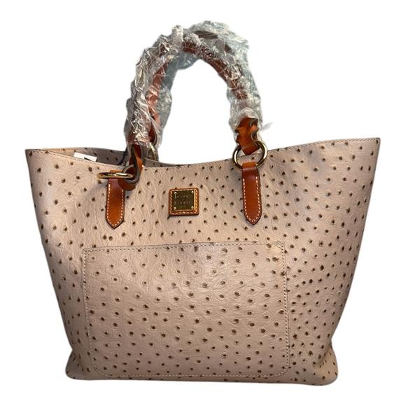 NWT Dooney & Bourke Beige Ostrich Embossed Leather Large Tammy Tote Bag - Picture 1 of 11